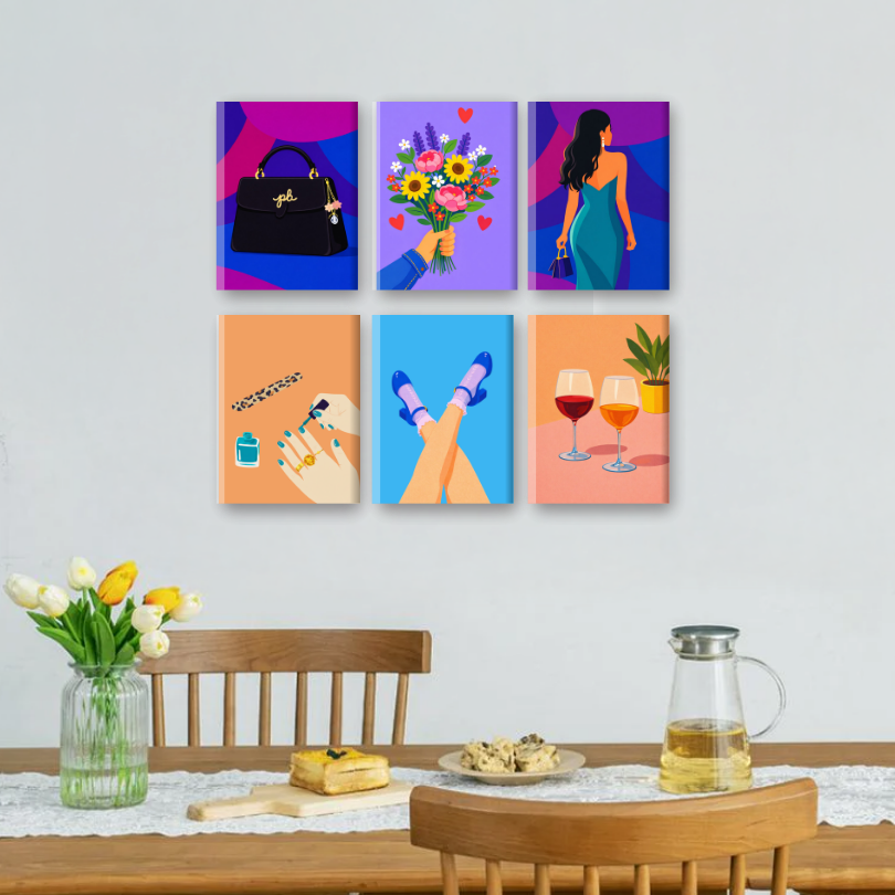 6 Mini Paintings | Glamour & Wine Set