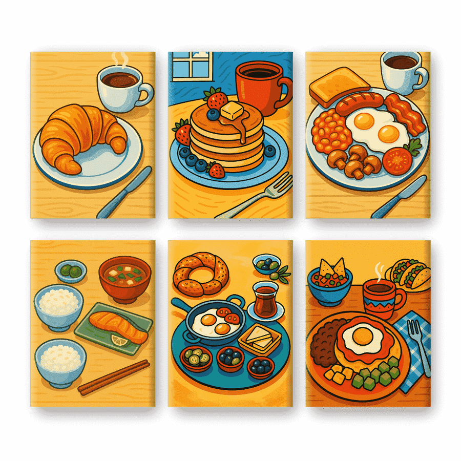6 Mini Paintings | Global Breakfast Set