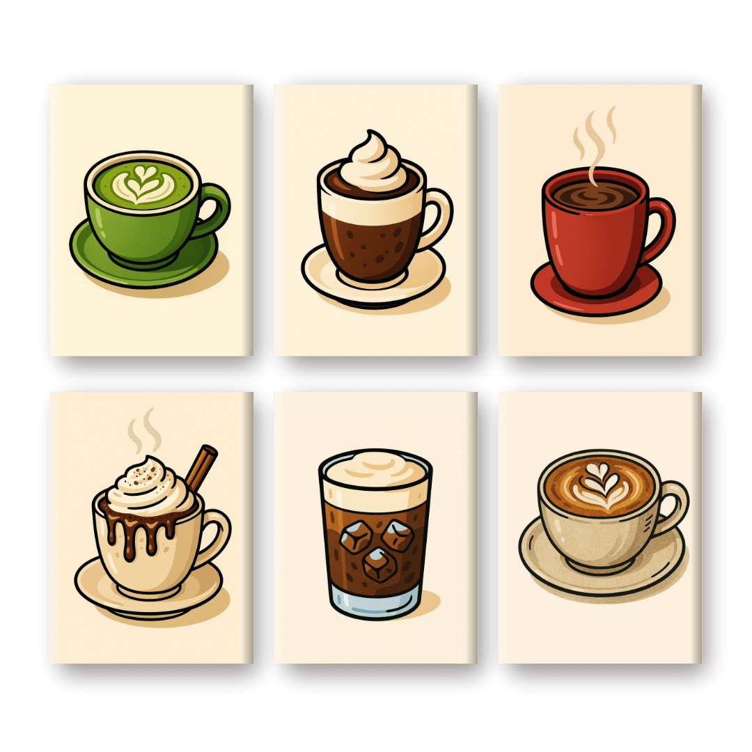 6 Mini Paintings | Hot Chocolate & Coffee Set