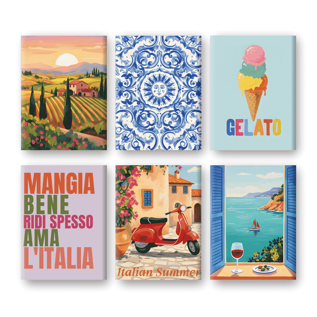 6 Mini Paintings | Italian Lifestyle Set