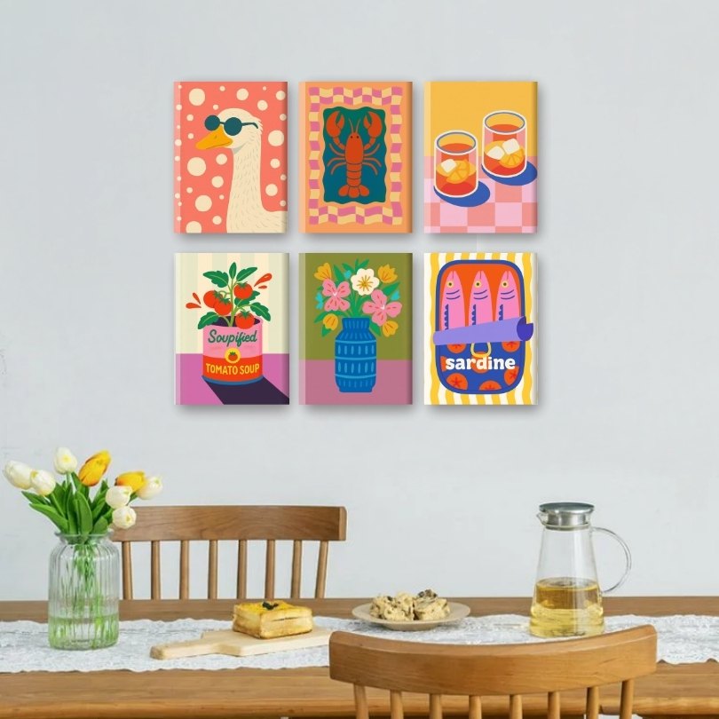 6 Mini Paintings | Lobster & Sardines Set