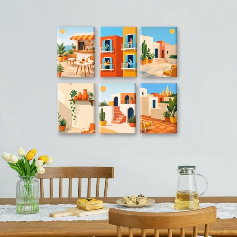 6 Mini Paintings | Mediterranean Village Set