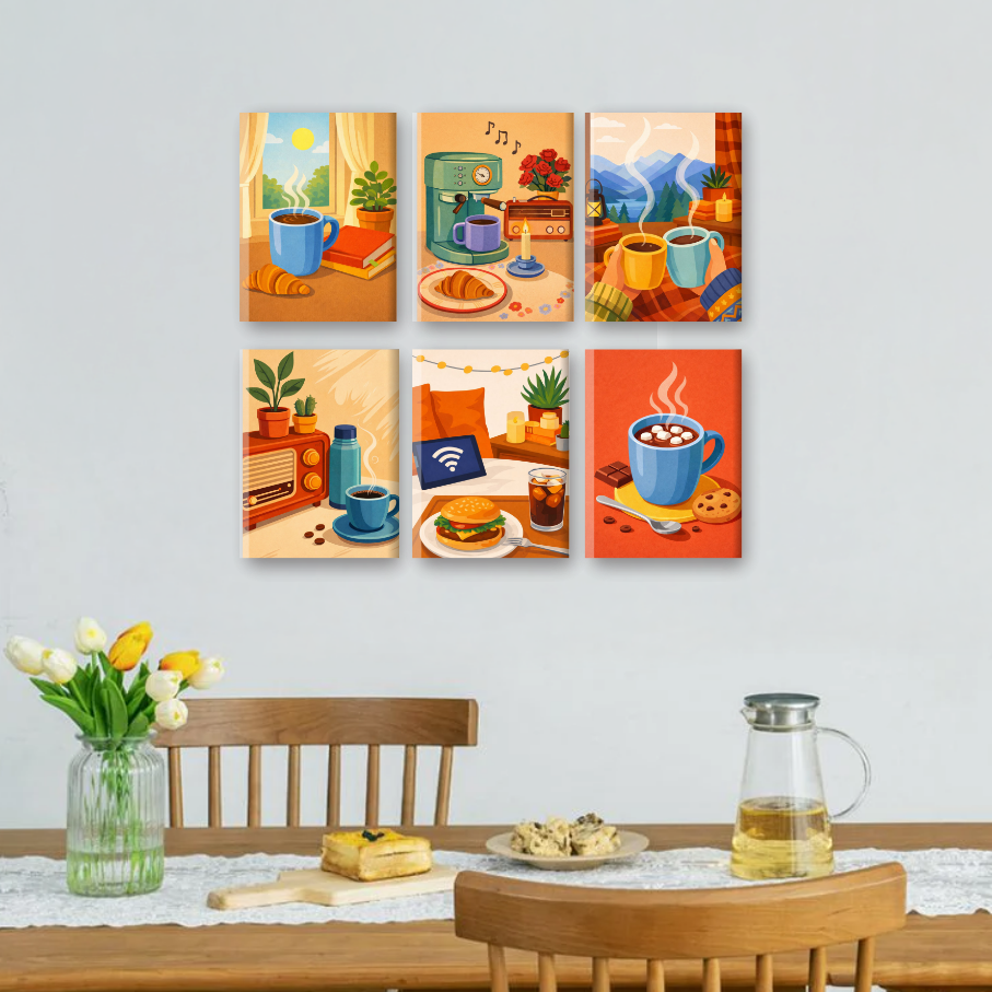 6 Mini Paintings | Morning Coffee Set