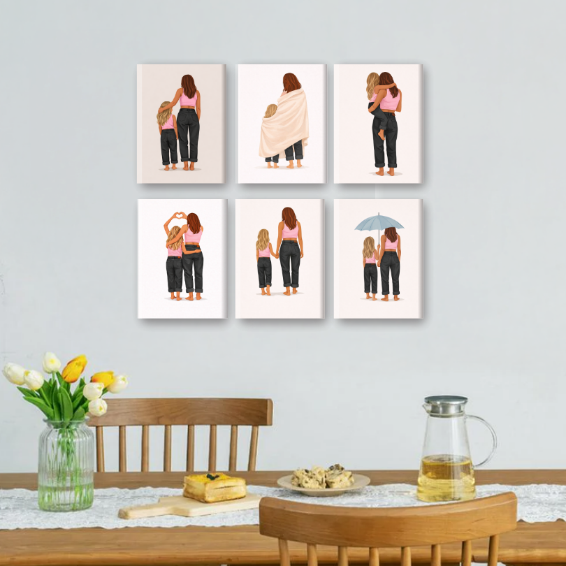 6 Mini Paintings | Mother & Daughter Love Set