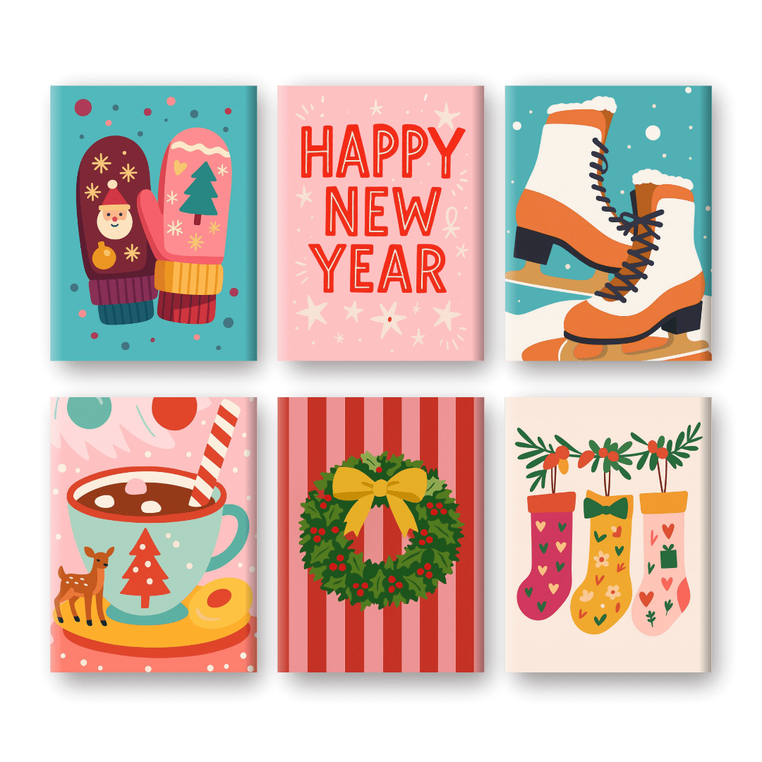 6 Mini Paintings | New Year & Christmas Set