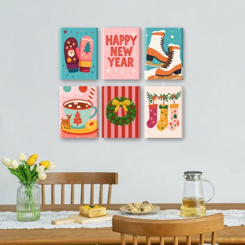 6 Mini Paintings | New Year & Christmas Set