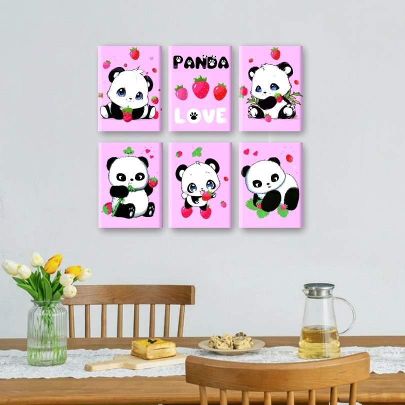 6 Mini Paintings | Panda Berries Set