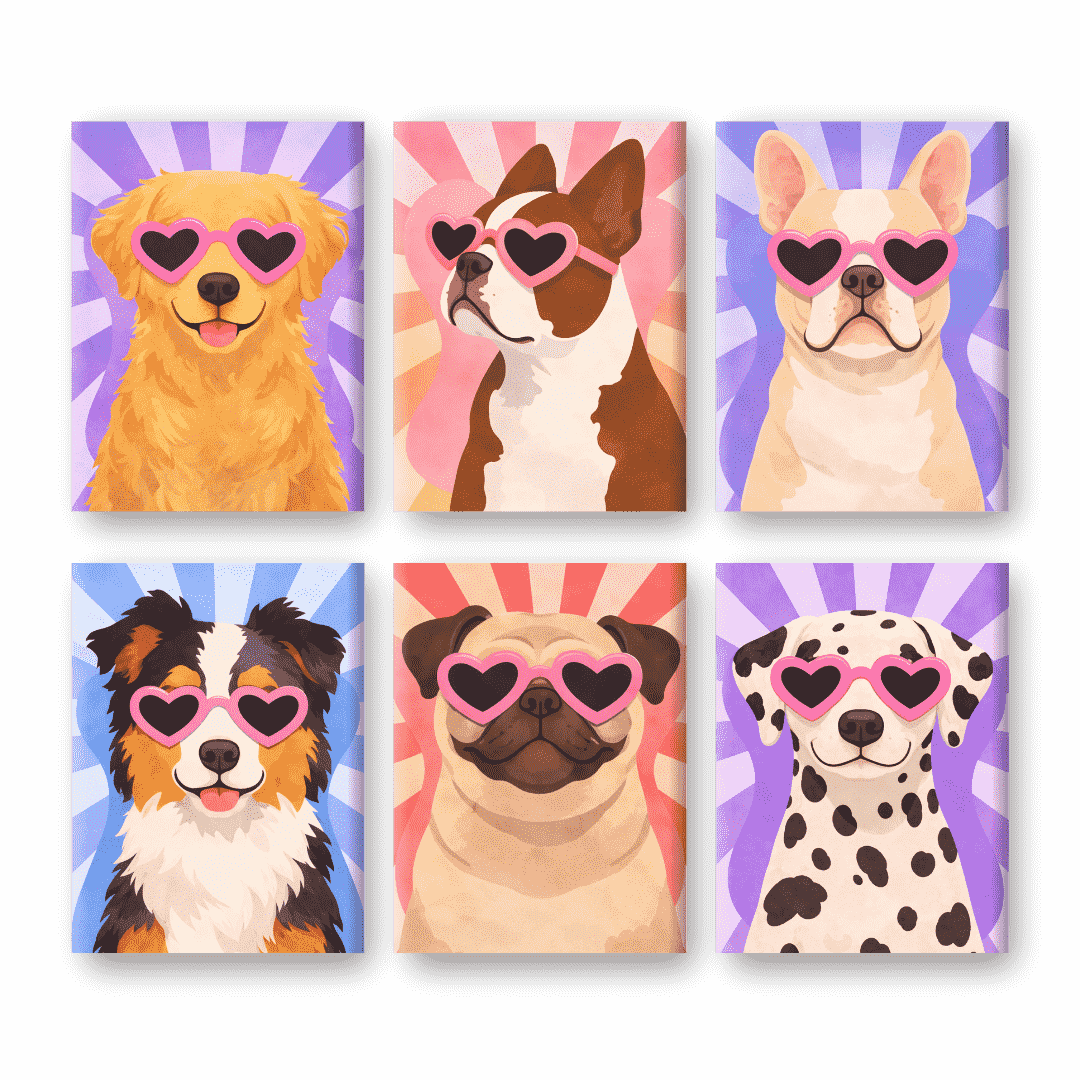 6 Mini Paintings | Pop Art Puppies Set