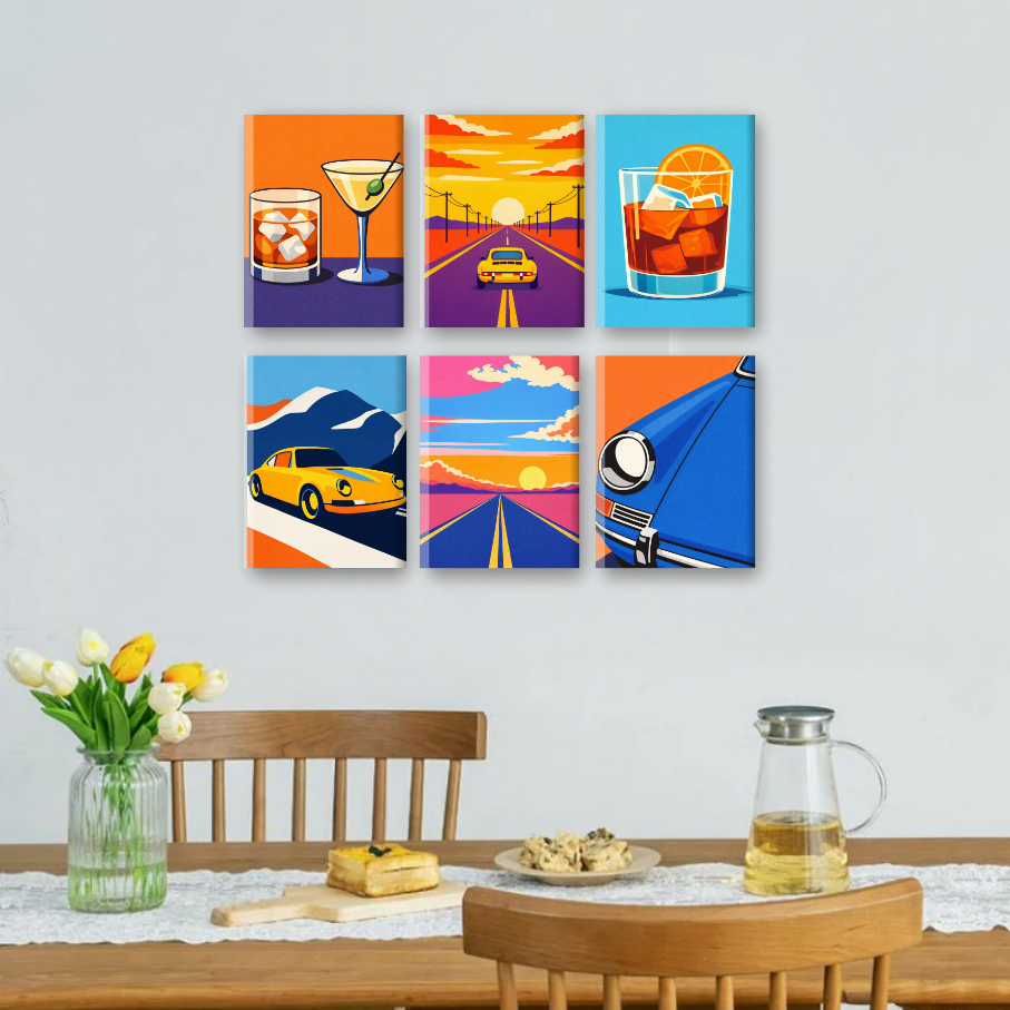 6 Mini Paintings | Road Trips & Drinks Set