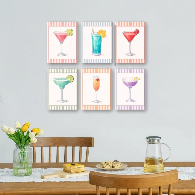 6 Mini Paintings | Striped Cocktails Set