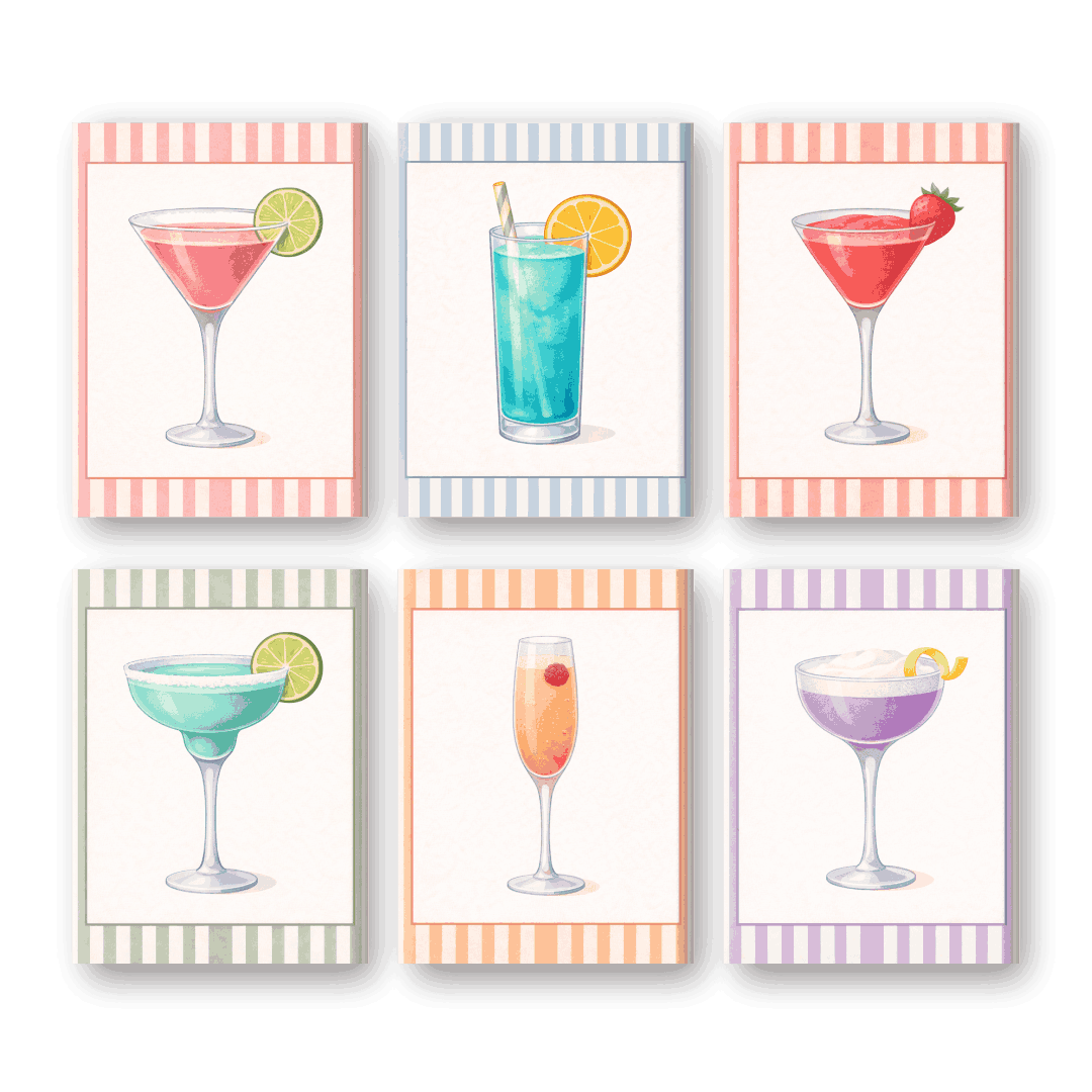 6 Mini Paintings | Striped Cocktails Set
