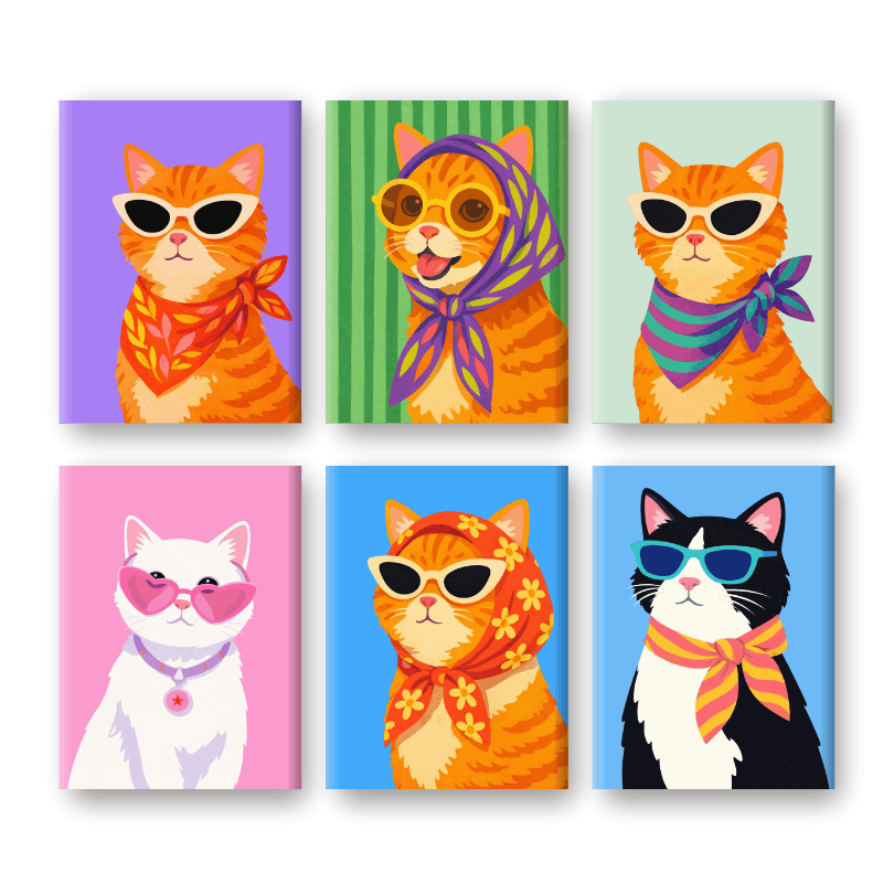 6 Mini Paintings | Stylish Cats Set
