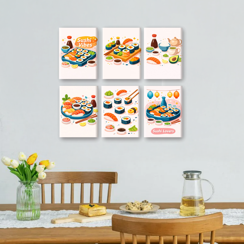 6 Mini Paintings | Sushi Vibes Set