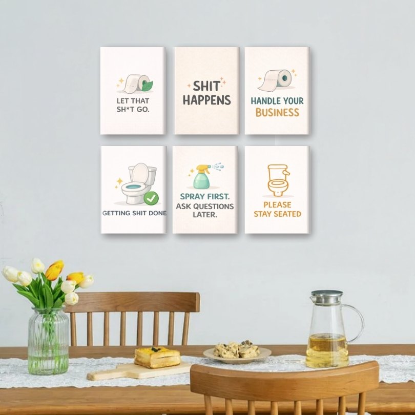 6 Mini Paintings | Toilet Quotes Set
