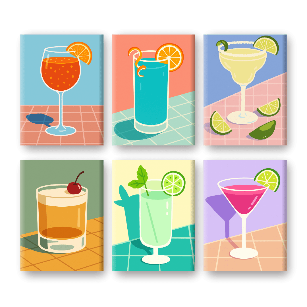 6 Mini Paintings | Tropical Cocktails Set