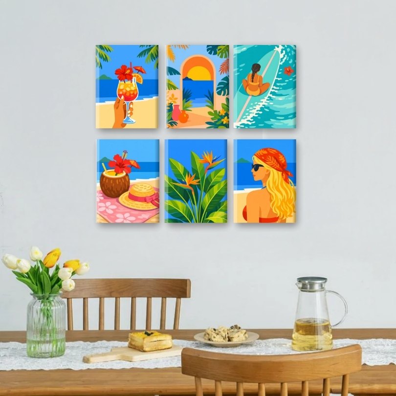 6 Mini Paintings | Tropical Beach Set