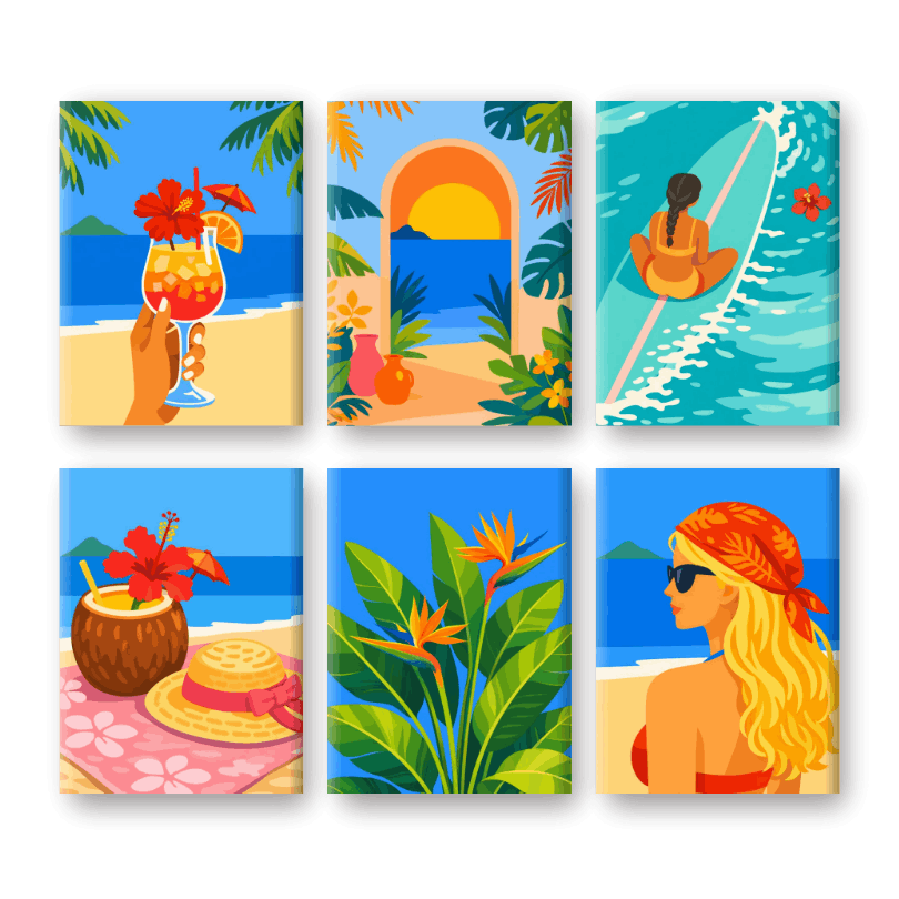 6 Mini Paintings | Tropical Beach Set