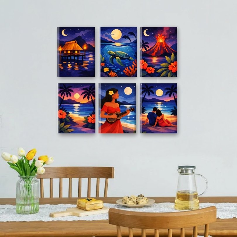6 Mini Paintings | Tropical Night Set