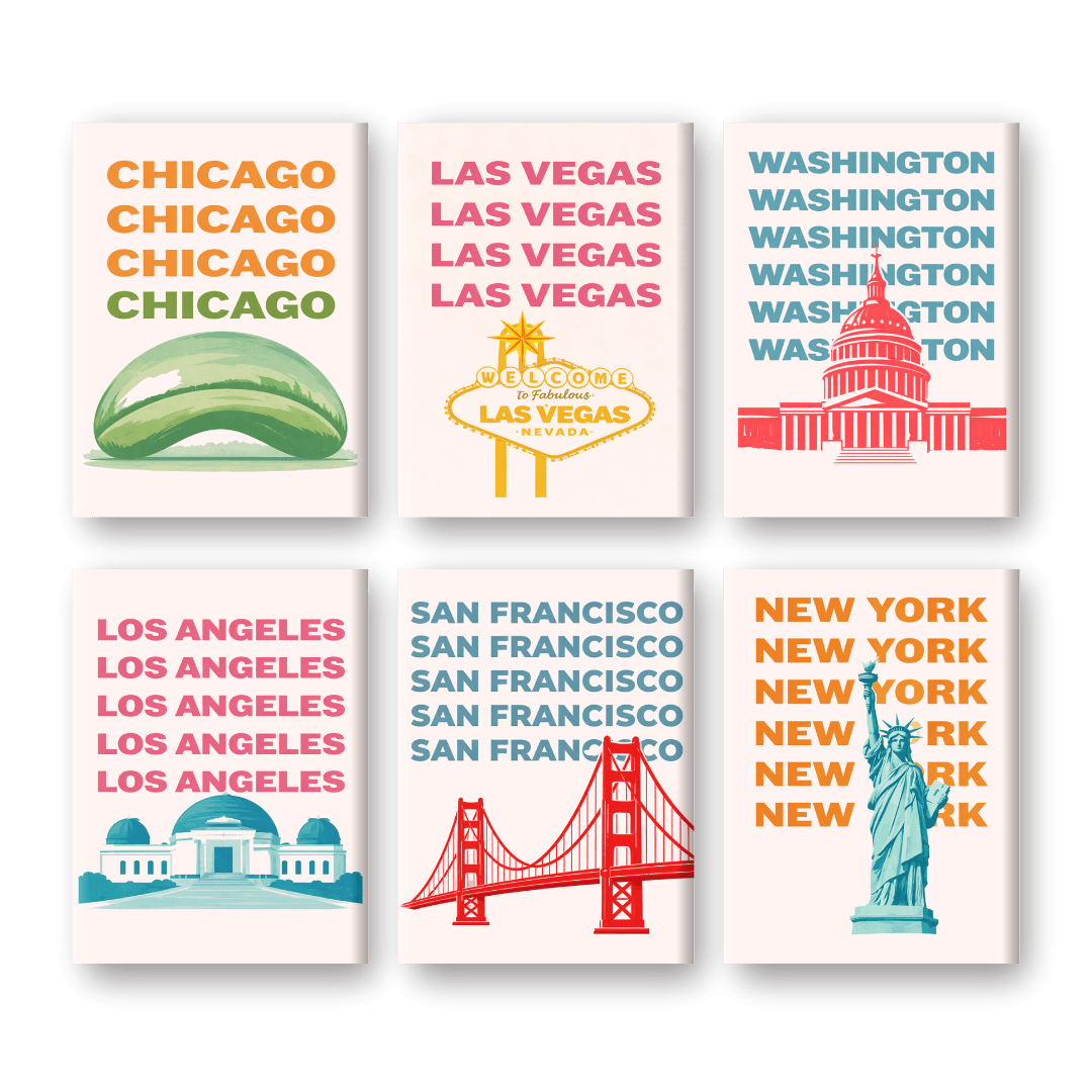 6 Mini Paintings | USA Travel Posters Set