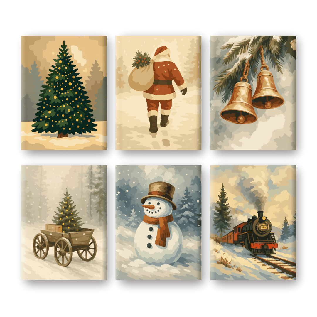 6 Mini Paintings | Vintage Christmas Set
