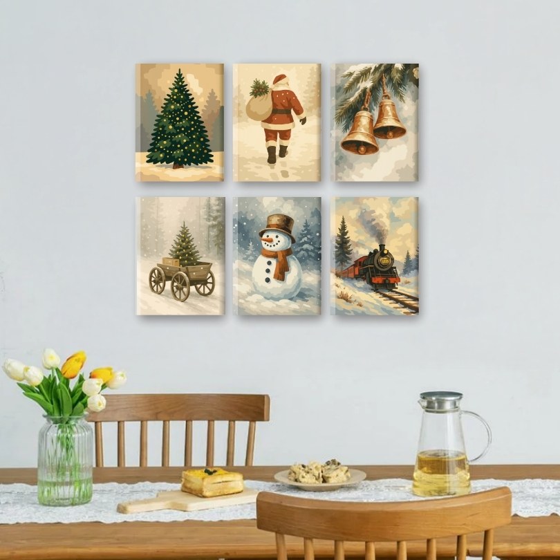 6 Mini Paintings | Vintage Christmas Set