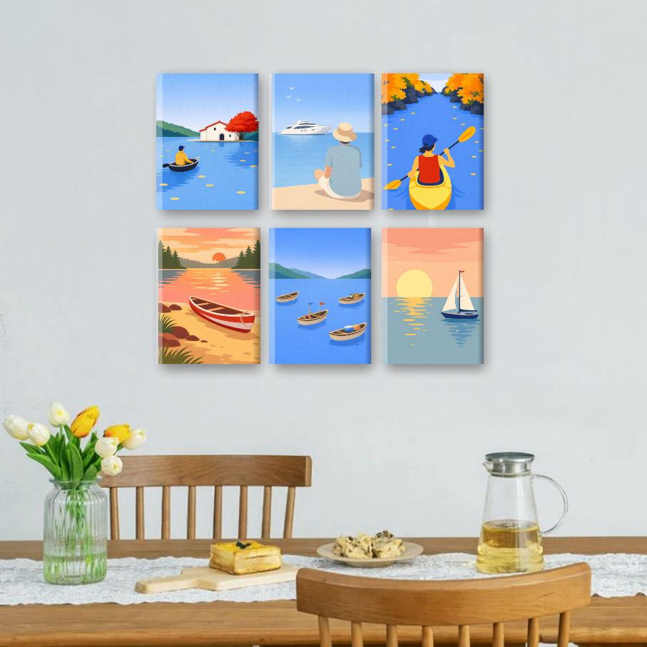 6 Mini Paintings | Water Landscapes Set