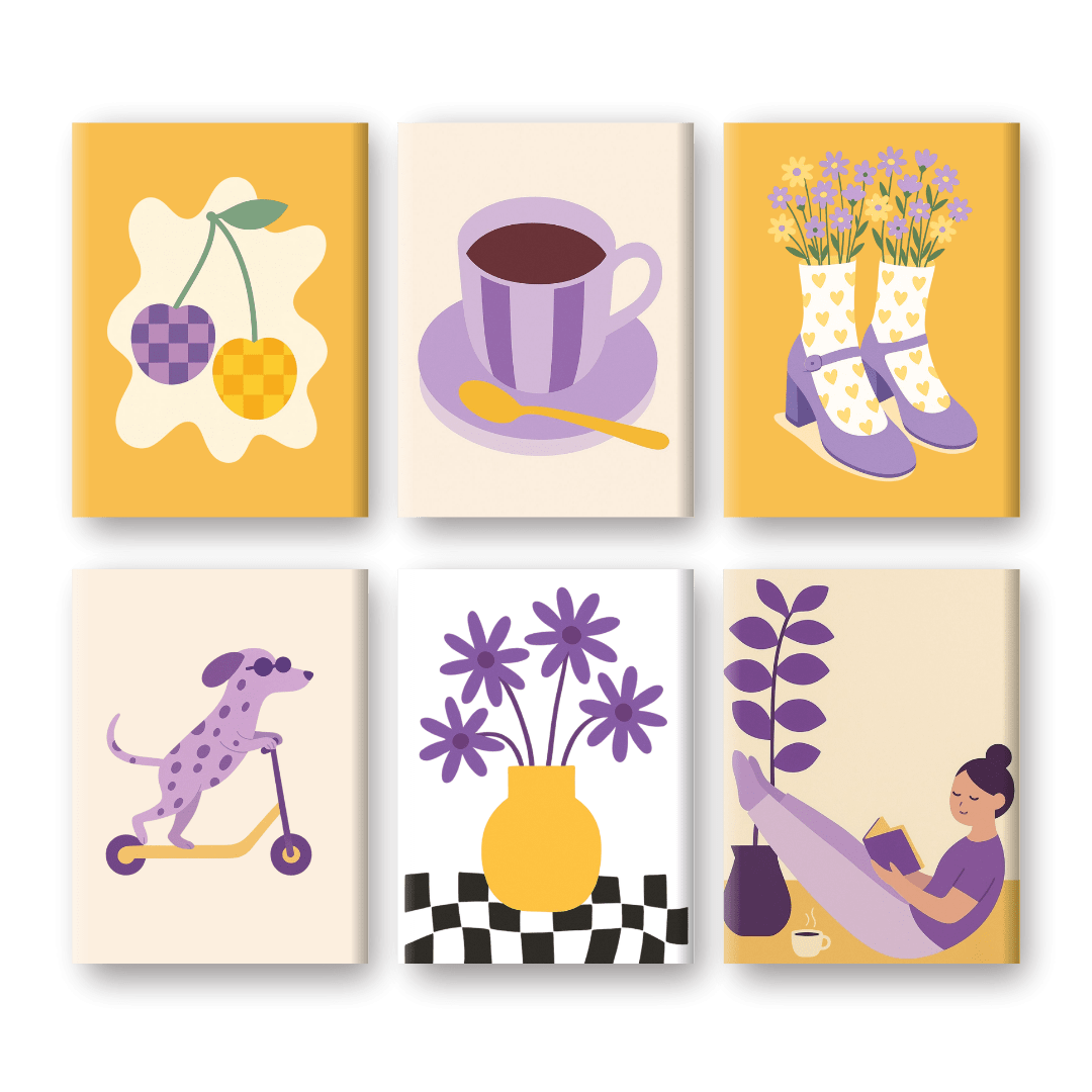 6 Mini Paintings | Yellow and Purple Vibes Set