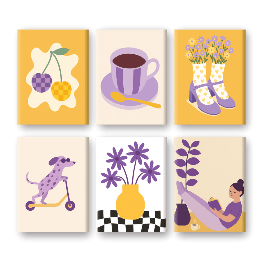 6 Mini Paintings | Yellow and Purple Vibes Set