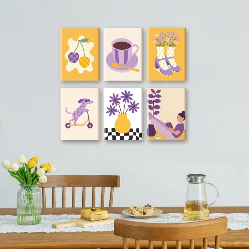 6 Mini Paintings | Yellow and Purple Vibes Set