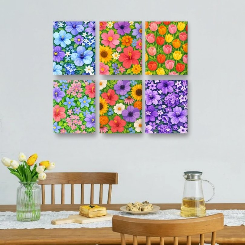 6 Mini Paintings | Beautiful Flowers Set