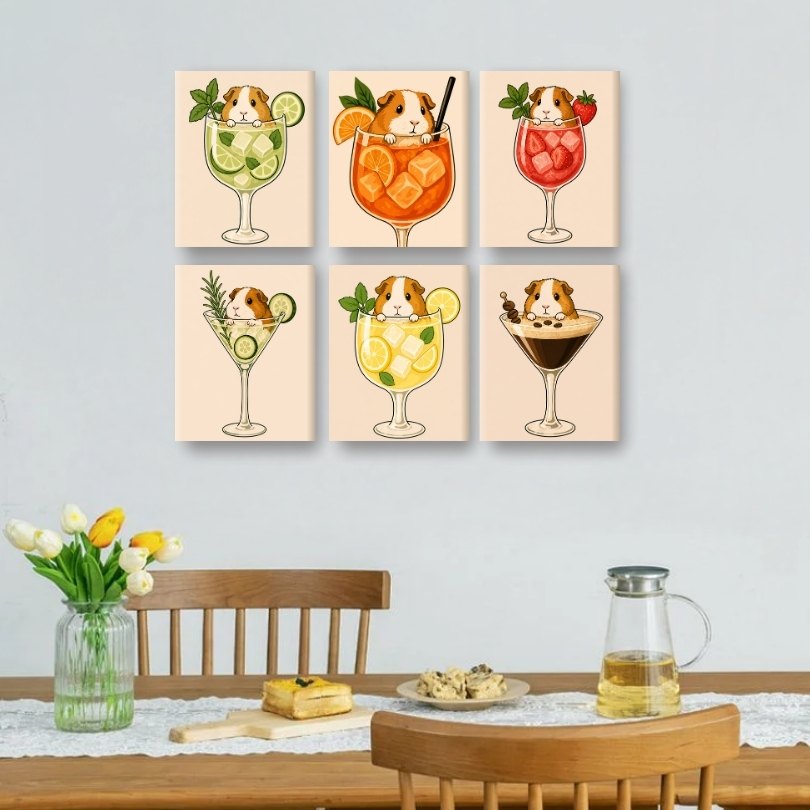 6 Mini Paintings | Guinea Pig in Cocktails Set