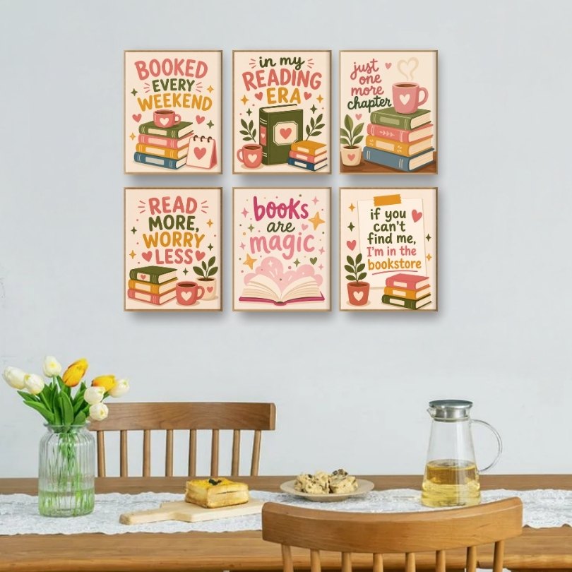 6 Mini Paintings | Books & Quotes Set