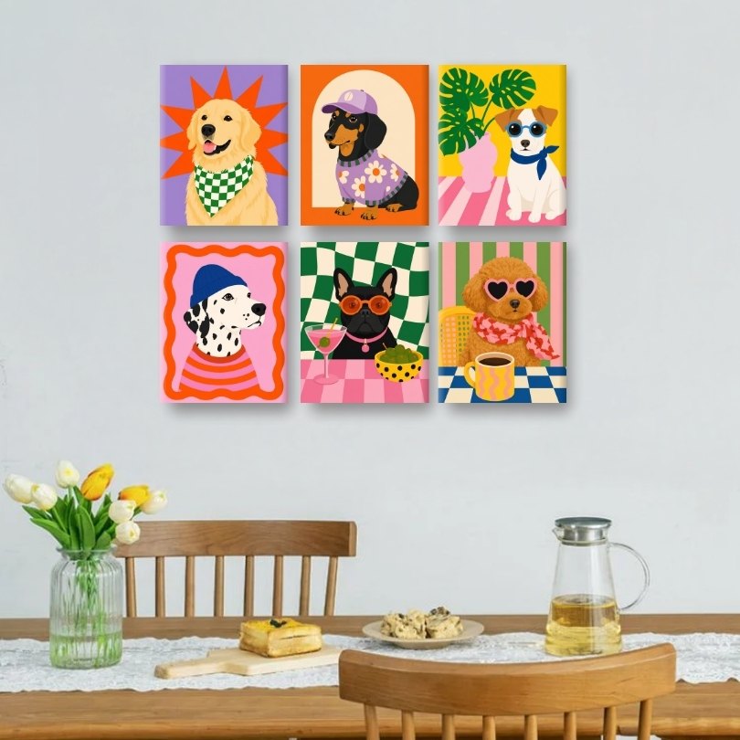 6 Mini Paintings | Fancy Pups Set