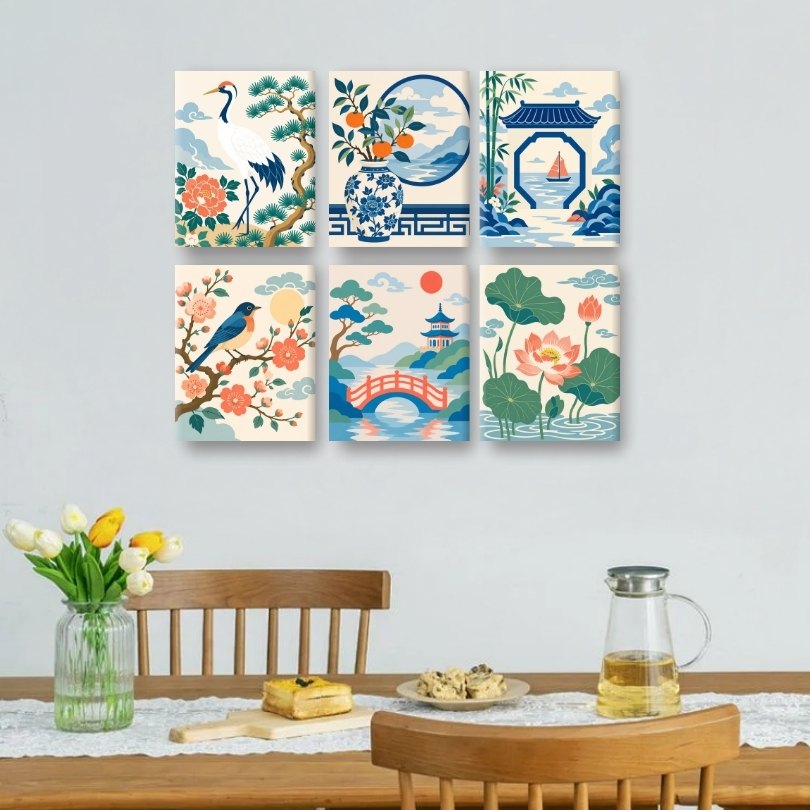 6 Mini Paintings | Oriental Garden Set