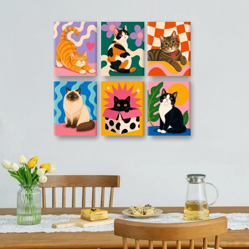 6 Mini Paintings | Feline Friends Set