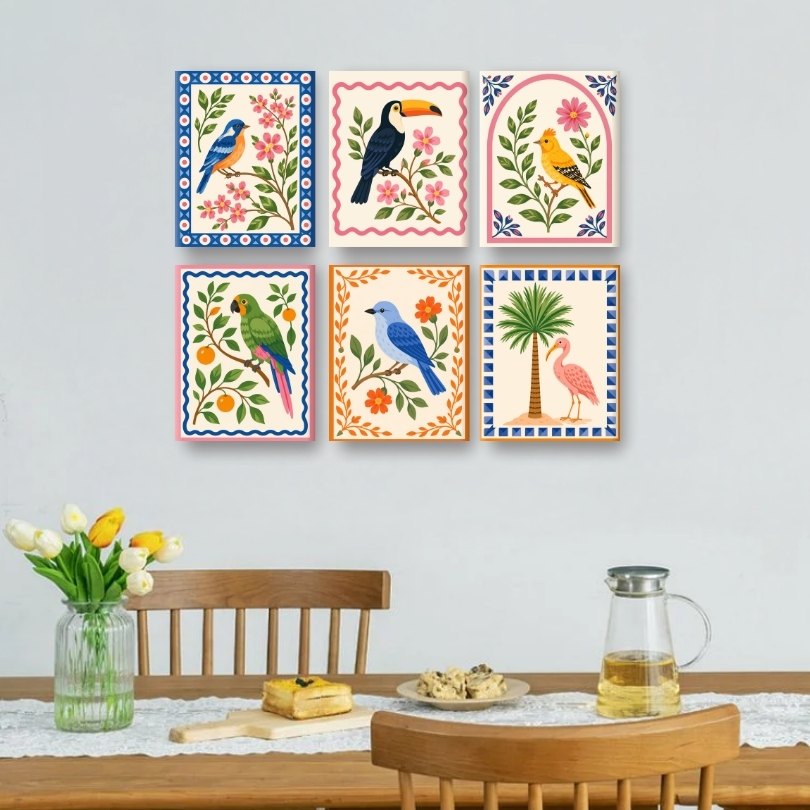 6 Mini Paintings | Tropical Birds Set