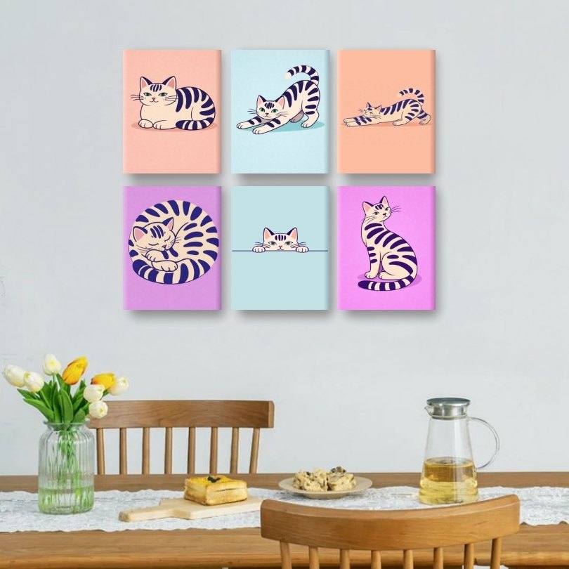 6 Mini Paintings | Playful Cats Set