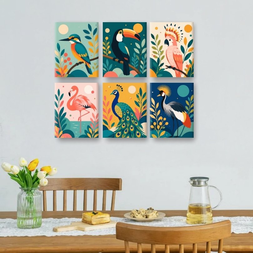 6 Mini Paintings | Exotic Birds Set