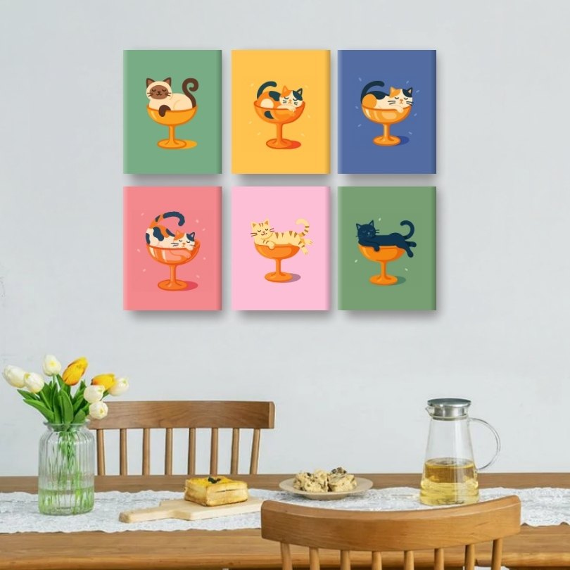 6 Mini Paintings | Cocktail Cats Set