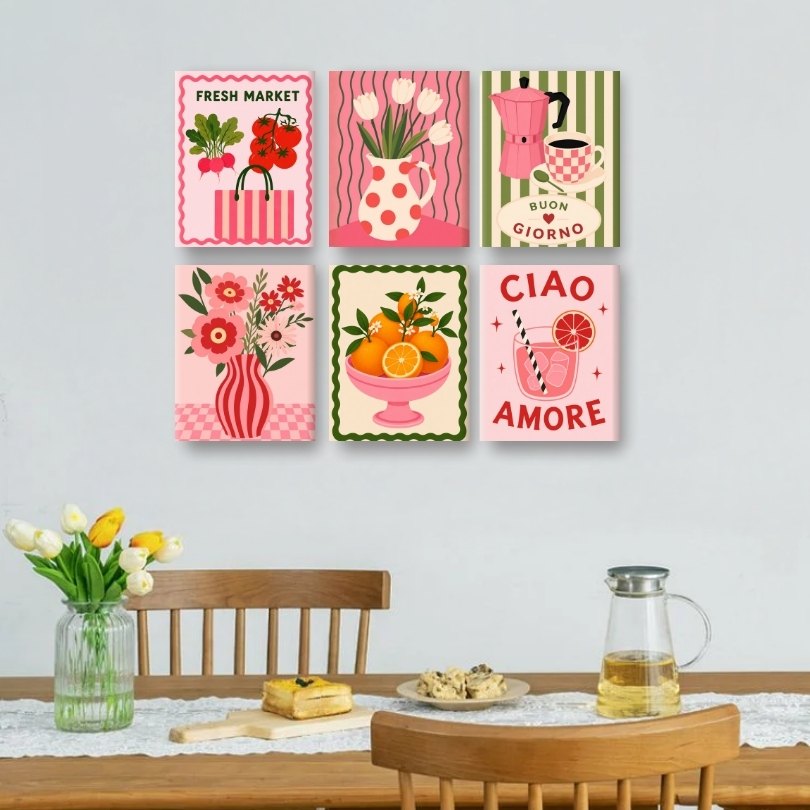 6 Mini Paintings | Pink Market Set