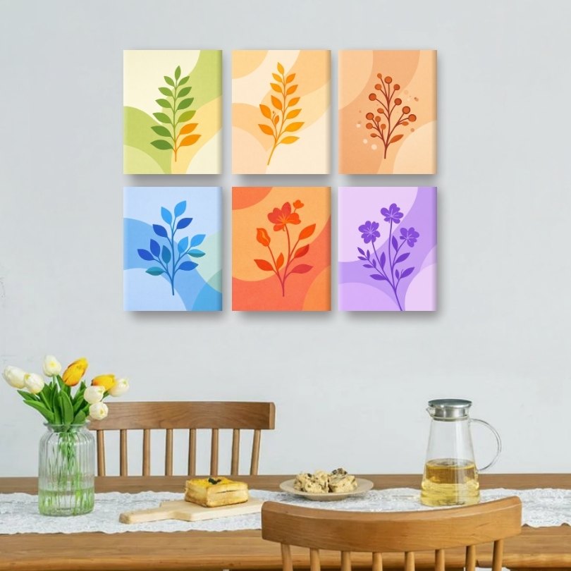 6 Mini Paintings | Colorful Plants Set