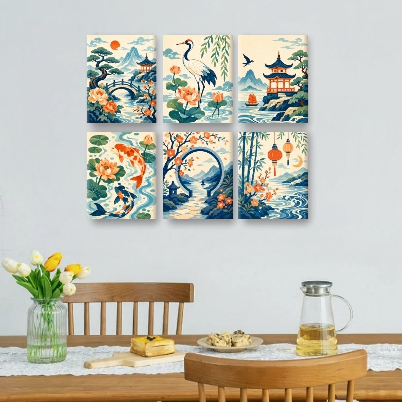 6 Mini Paintings | Chinese Lanterns Set