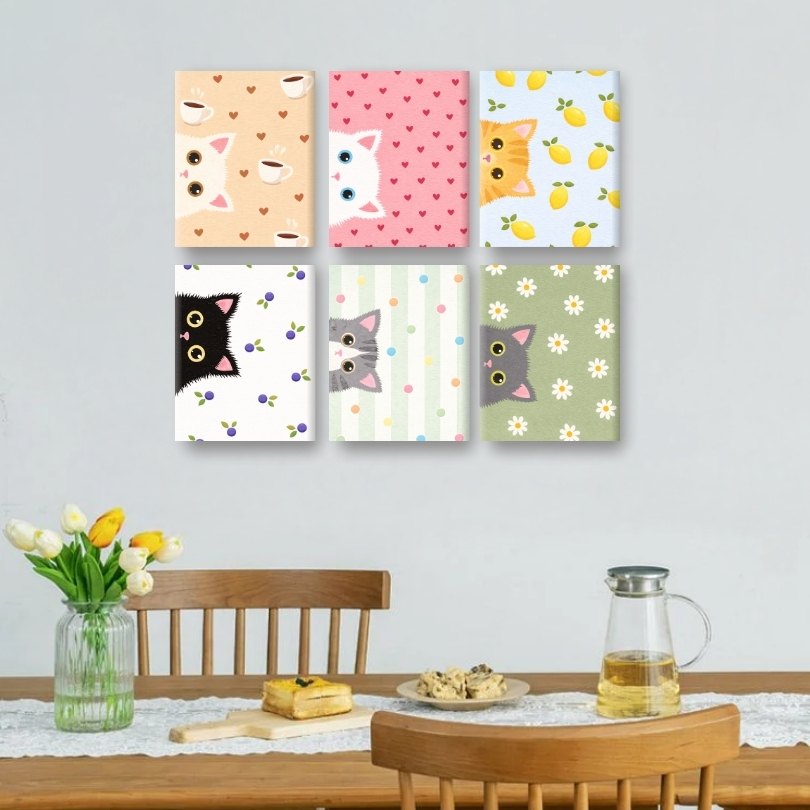 6 Mini Paintings | Curious Cats Set