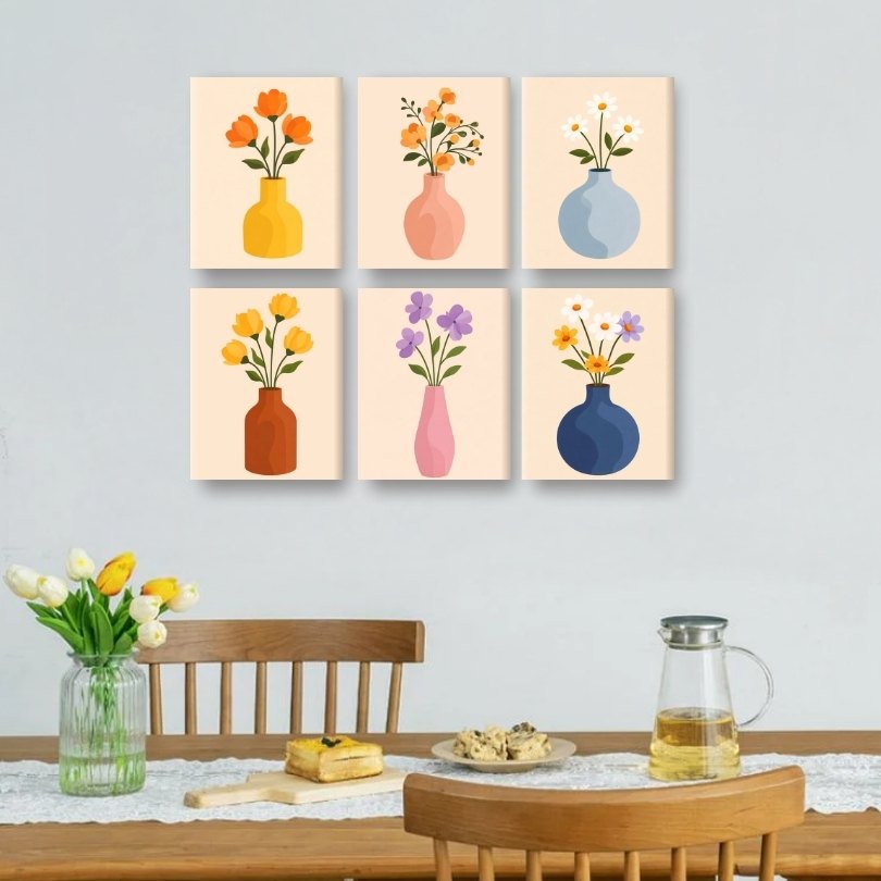 6 Mini Paintings | Flowers & Vases Set