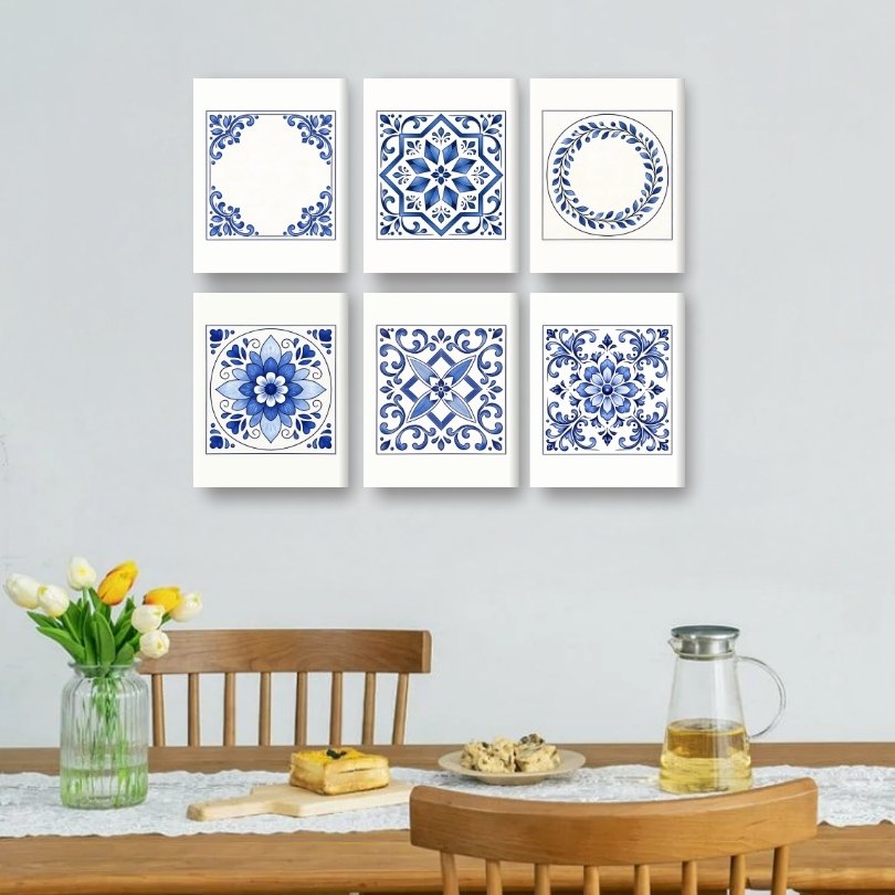 6 Mini Paintings | Delft Blue Tiles Set