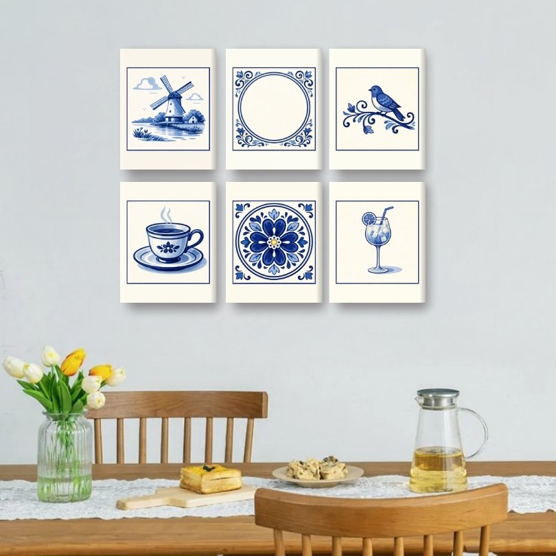 6 Mini Paintings | Gorgeous Delft Blue Set