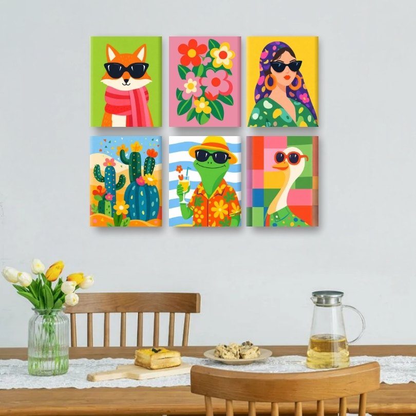 6 Mini Paintings | Colorful Friends Set