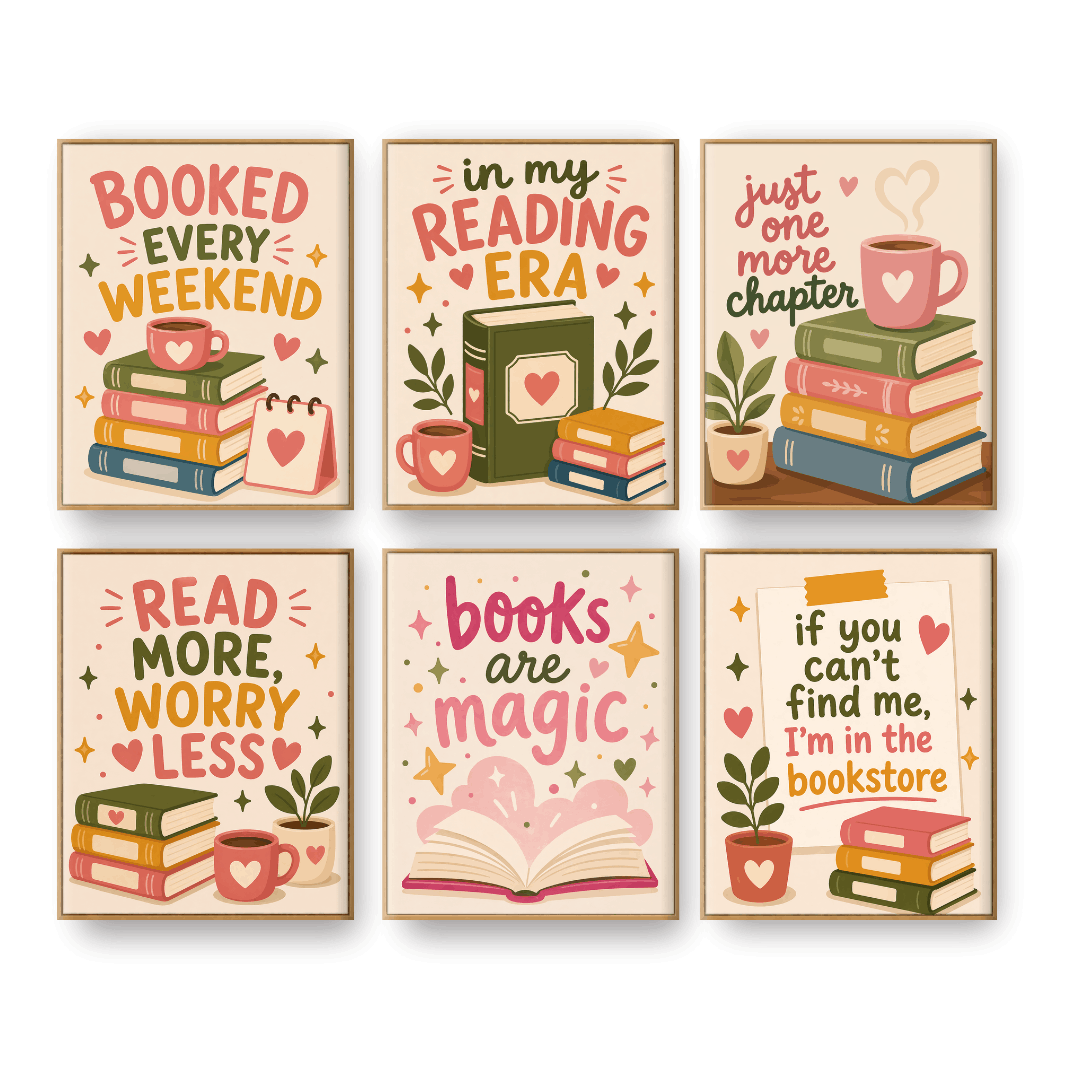 6 Mini Paintings | Books & Quotes Set