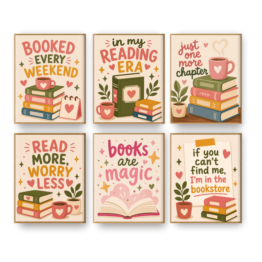 6 Mini Paintings | Books & Quotes Set