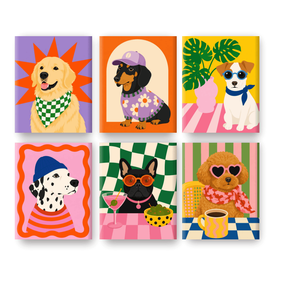6 Mini Paintings | Fancy Pups Set